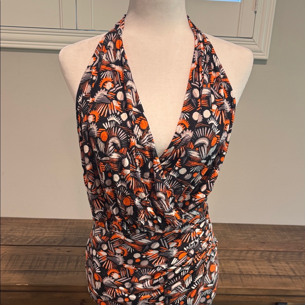Free People Halter Dress - Black and Orange Pattern. Belt not included. - Picture 7 of 11